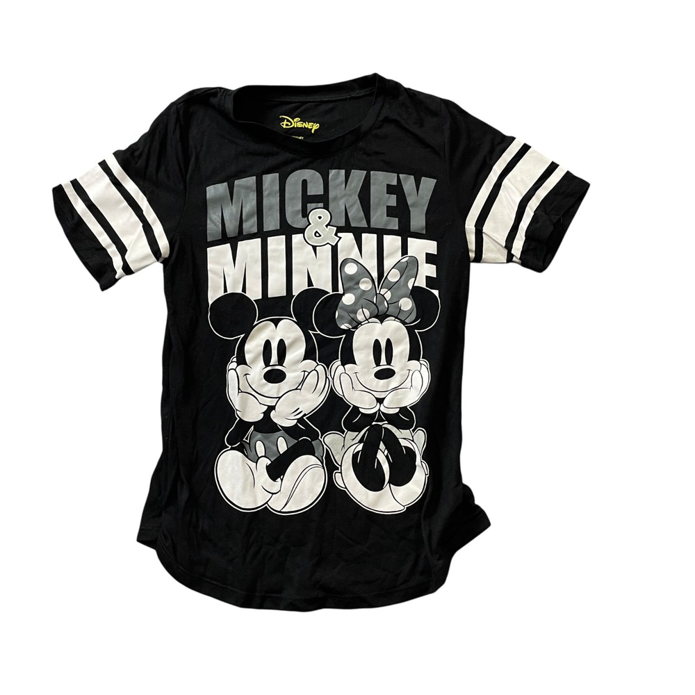 Disney Small 3/5 Black T Shirt Short Sleeve Mickey Minnie Polyester Blend Top